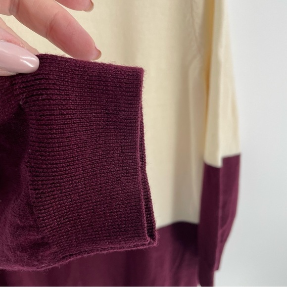 Talbots 100% Merino Wool Pullover Crew Neck Cream Burgundy Sweater Casual - Picture 2 of 11